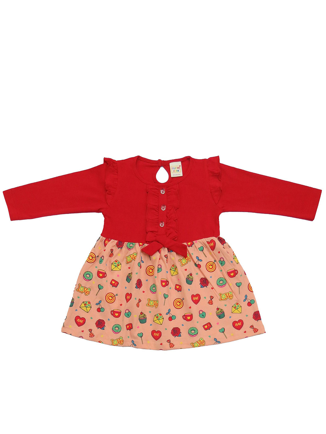Clothe Funn Girls Conversational Printed Ruffles Cotton Fit & Flare Dress