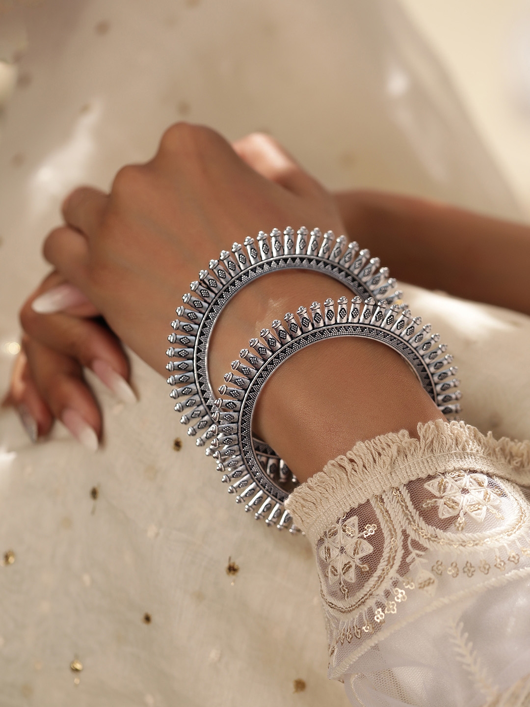Buy Rubans Set Of 2 Silver Plated Vintage Oxidized Bangles Bangle for Women 25523898 Myntra