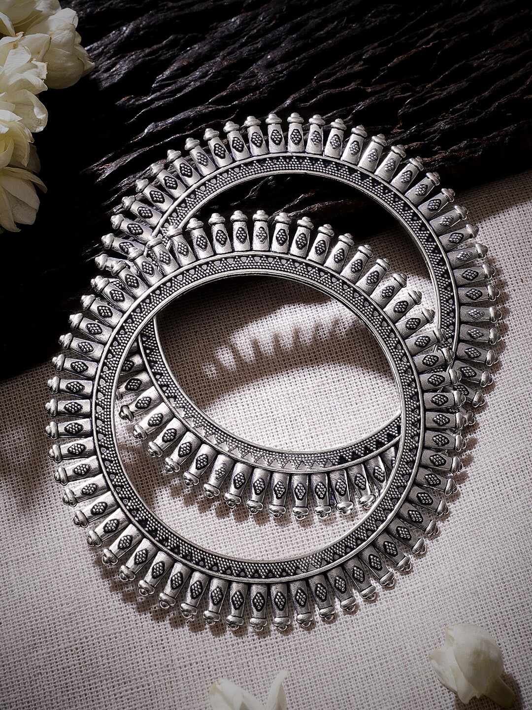 Rubans Set Of 2 Silver Plated Vintage Oxidized Bangles