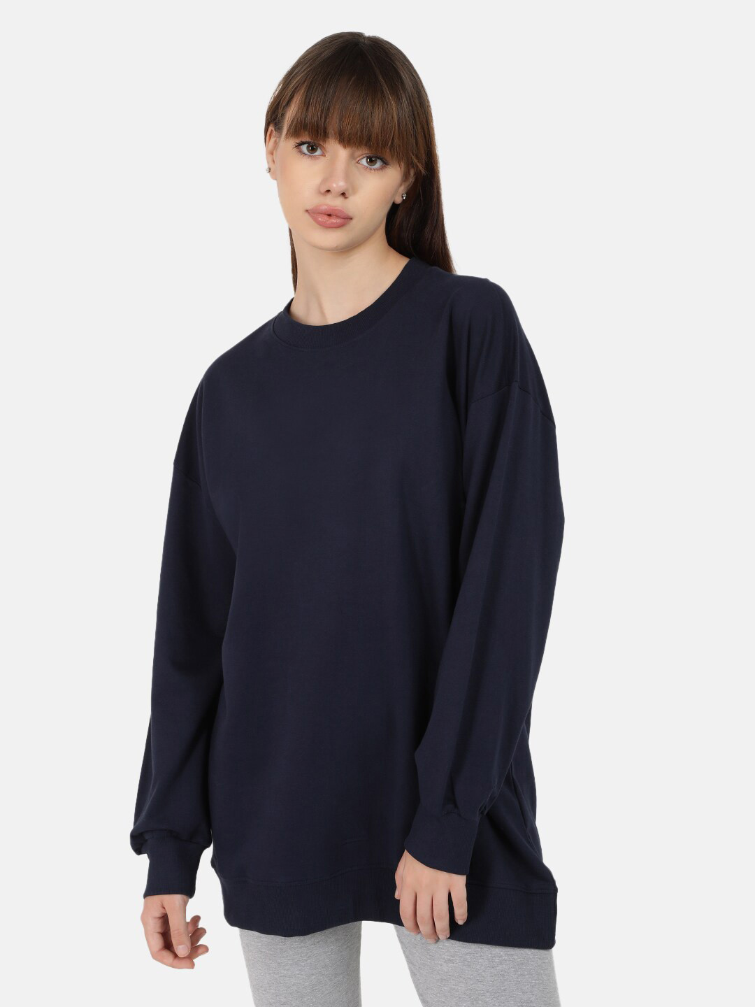 Bene Kleed Women Round Neck Oversize Pure Cotton Pullover Sweatshirt