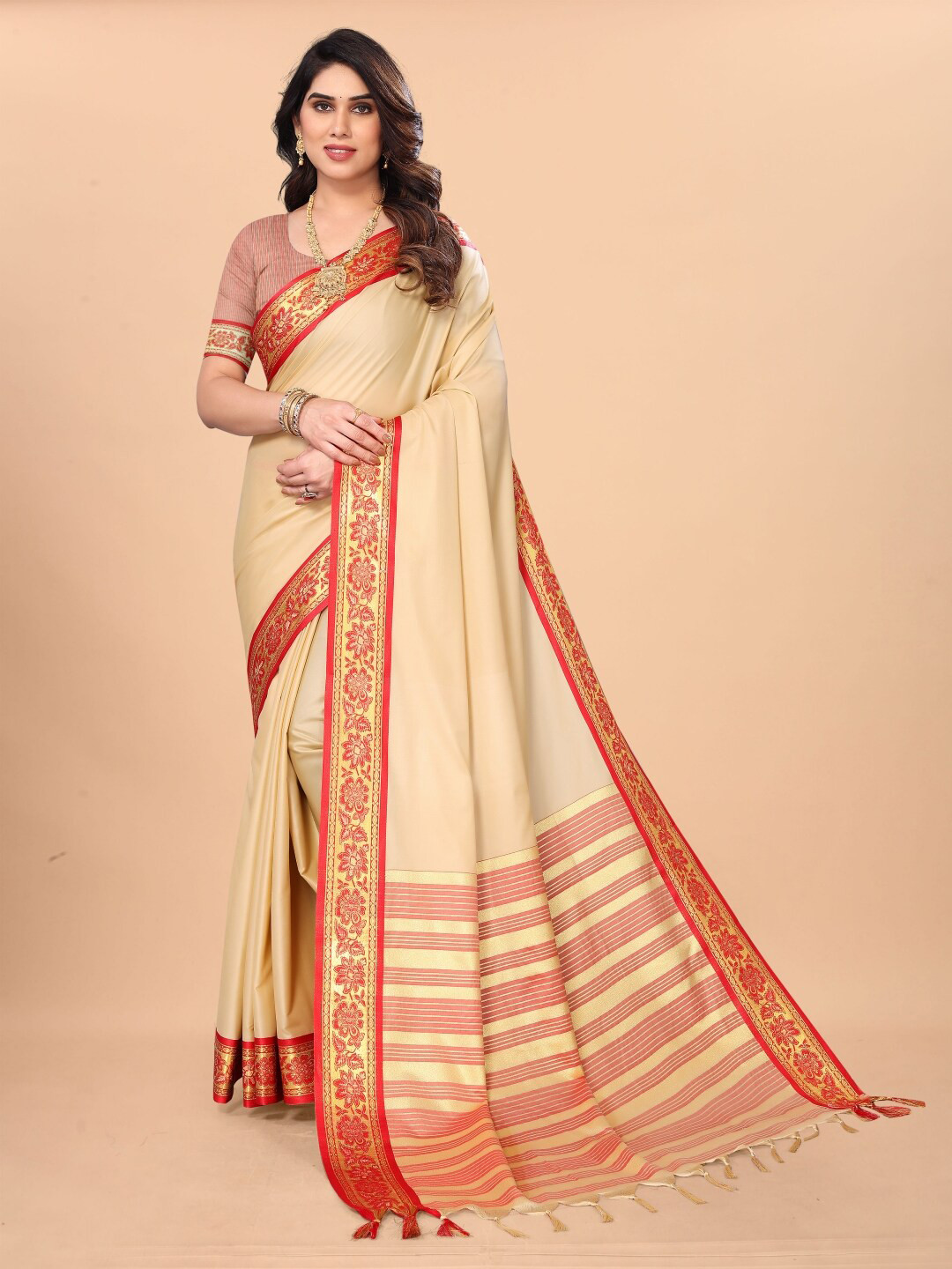 Paramparik Textile Zari Bomkai Silk Saree