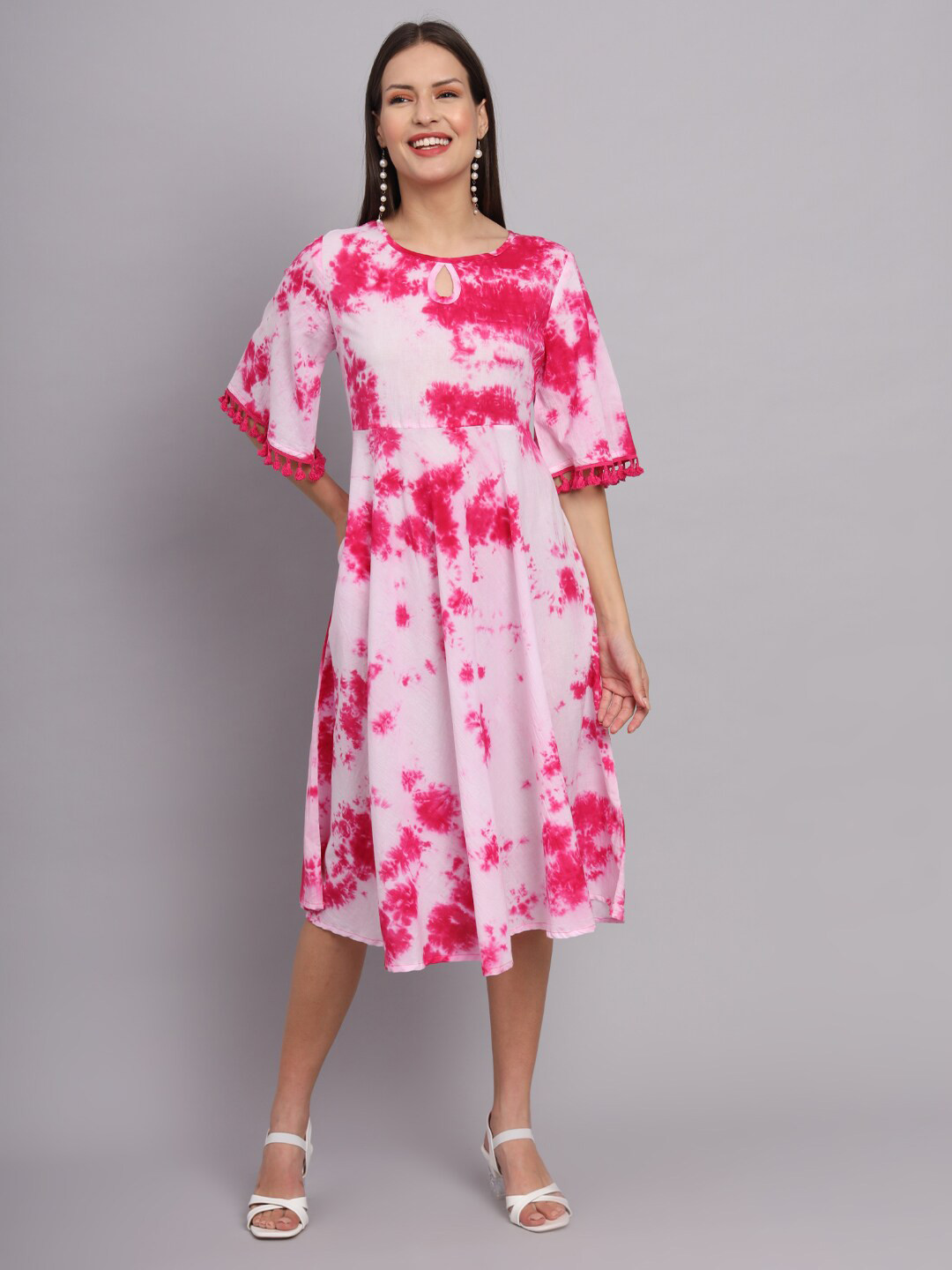 DECKEDUP Tie & Dyed Cotton A Line Holi Dress