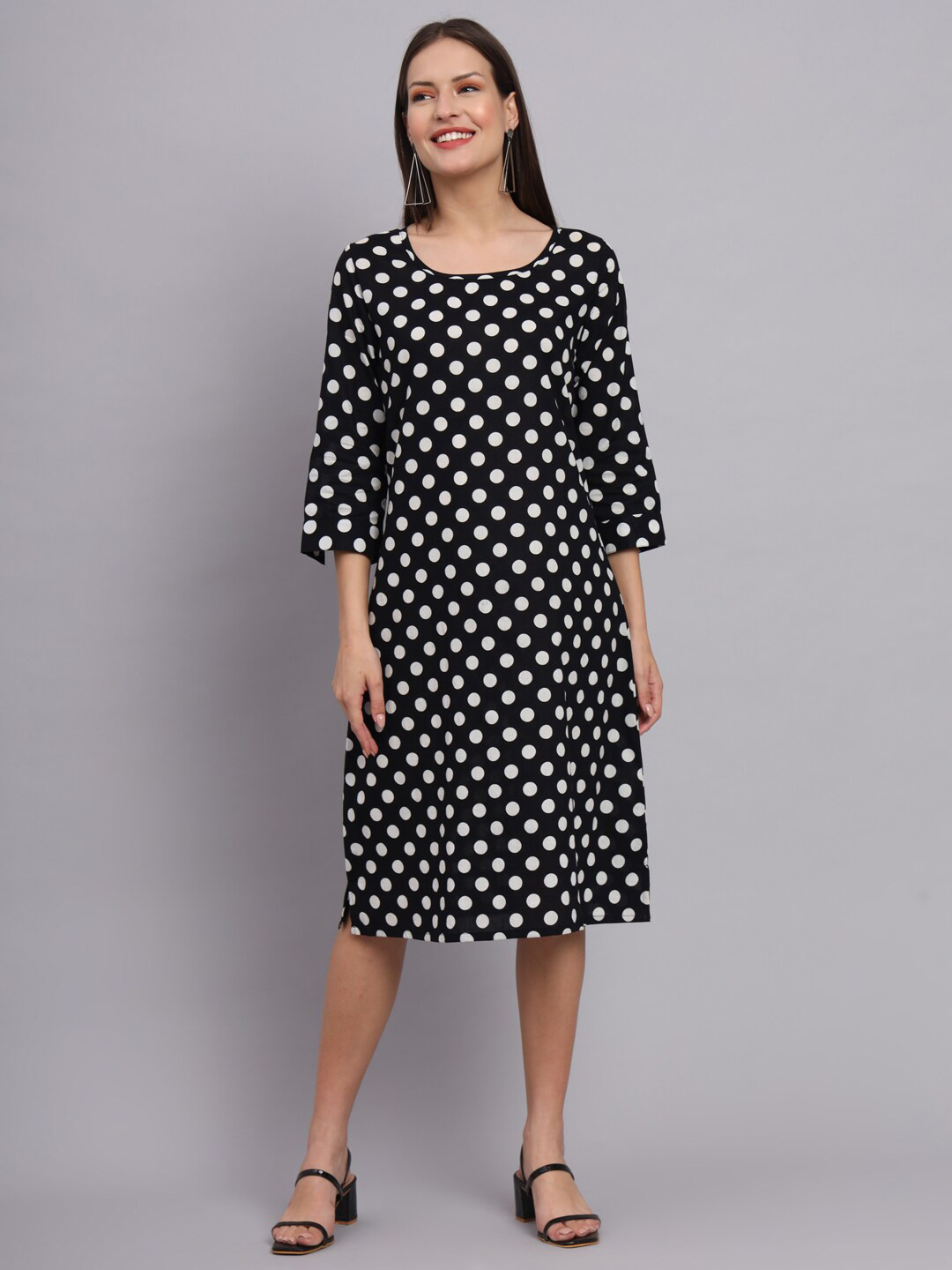 DECKEDUP Polka Dots Printed Cotton A Line Dress