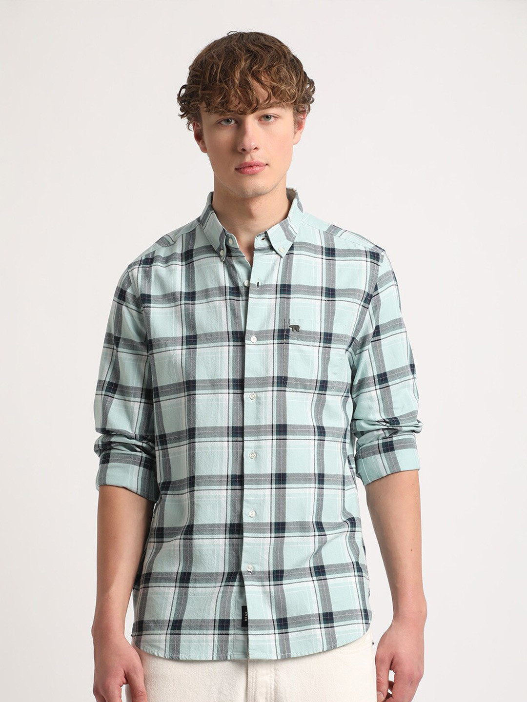 THE BEAR HOUSE Tartan Checks Slim Fit Pure Cotton Casual Shirt