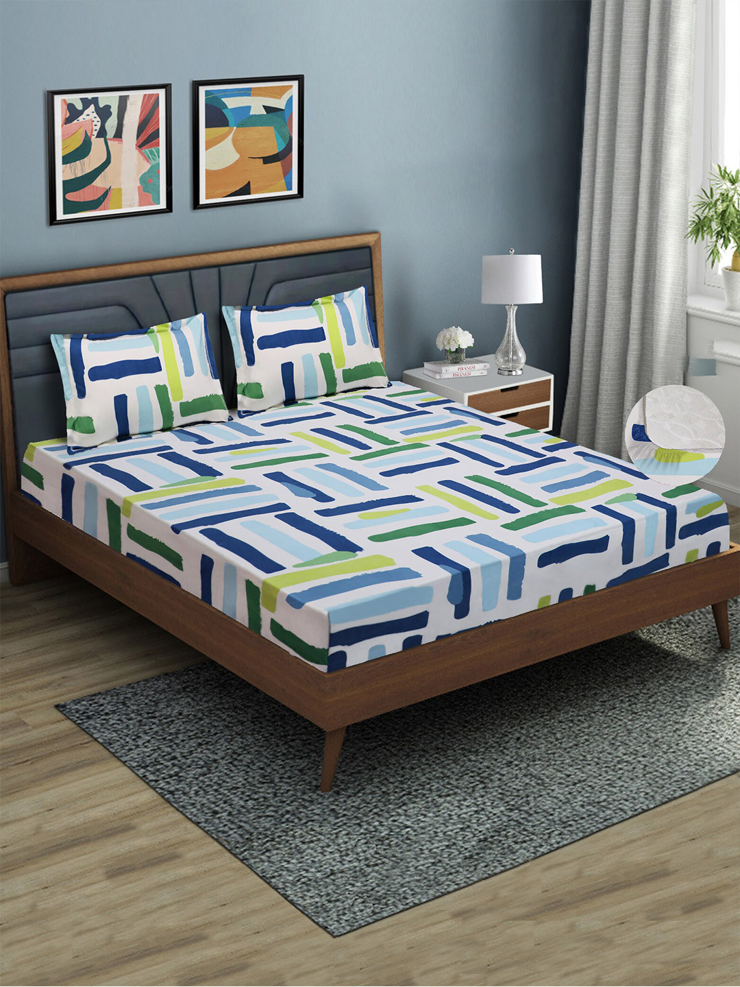Good Homes by Home Candy White Microfiber Fitted 144 TC Queen Bedsheet & Pillow Covers