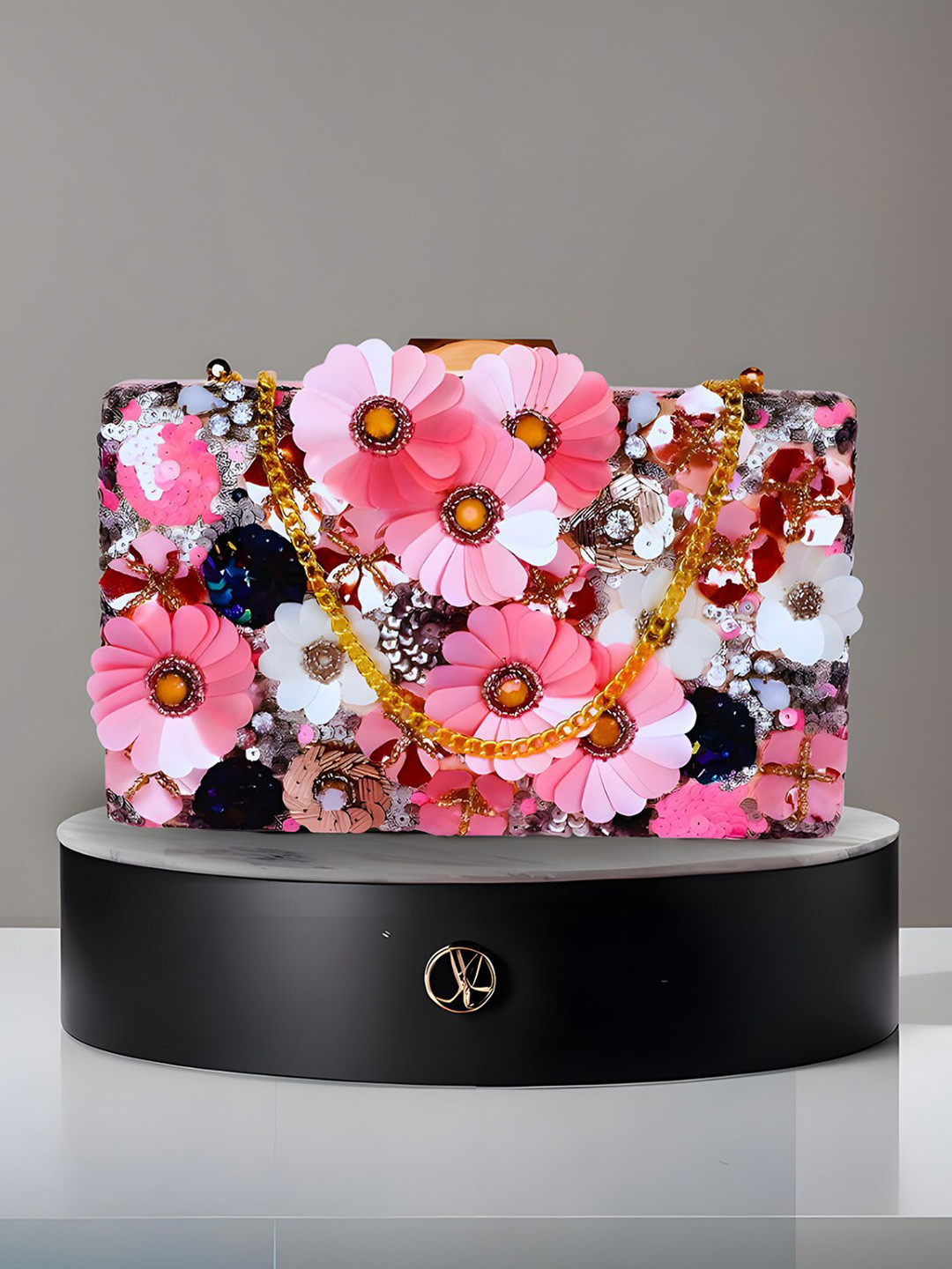 REZZY Embellished Canvas Box Clutch