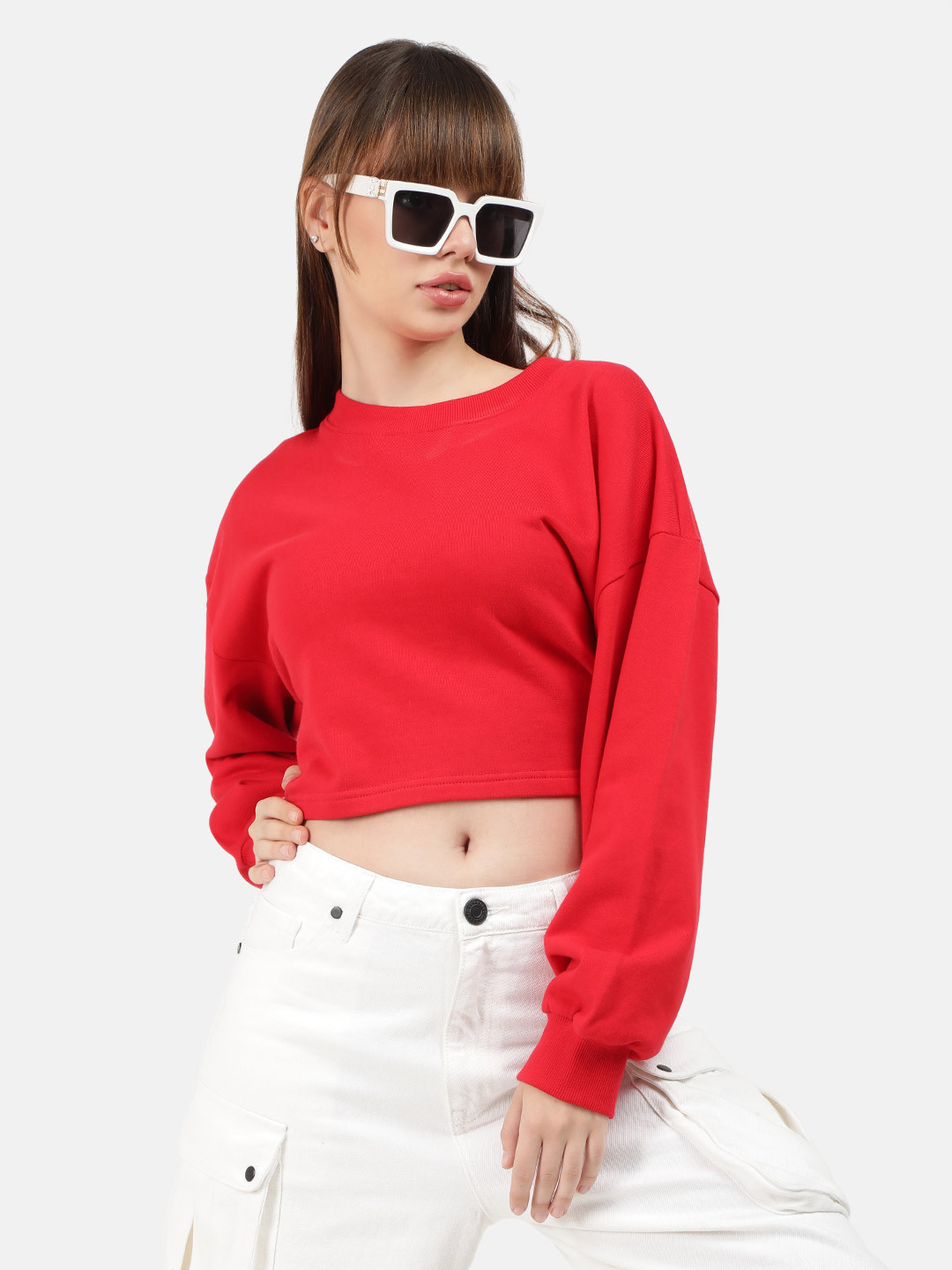 Bene Kleed Women Cropped Oversized Cotton Pullover Sweatshirt