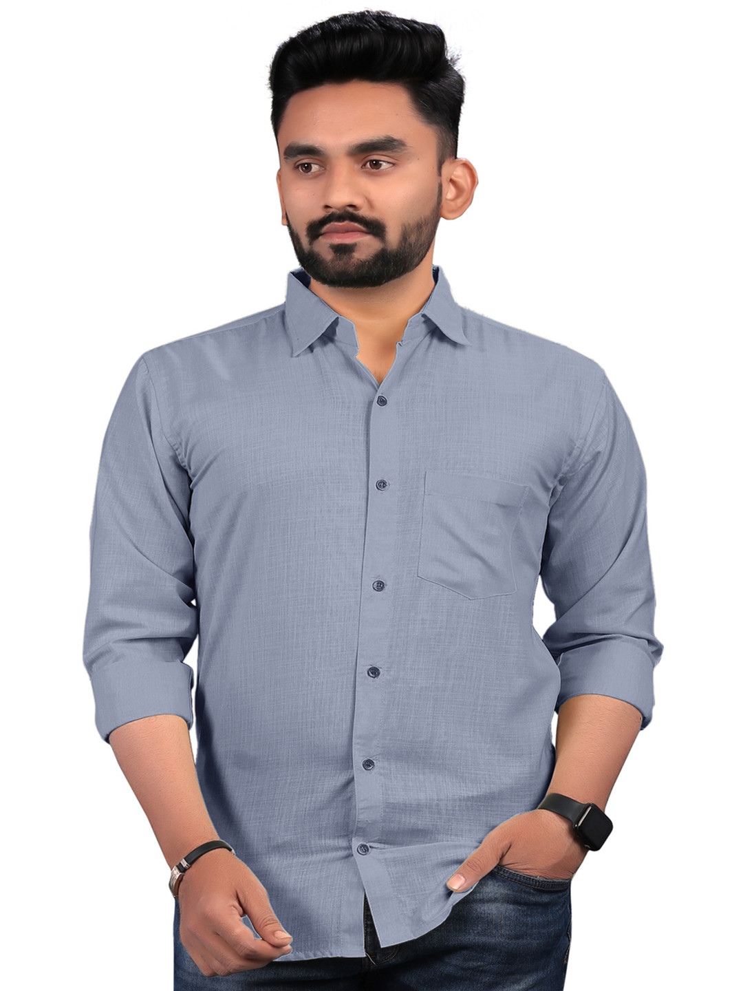 Bought First Men Grey Premium Opaque Printed Casual Shirt