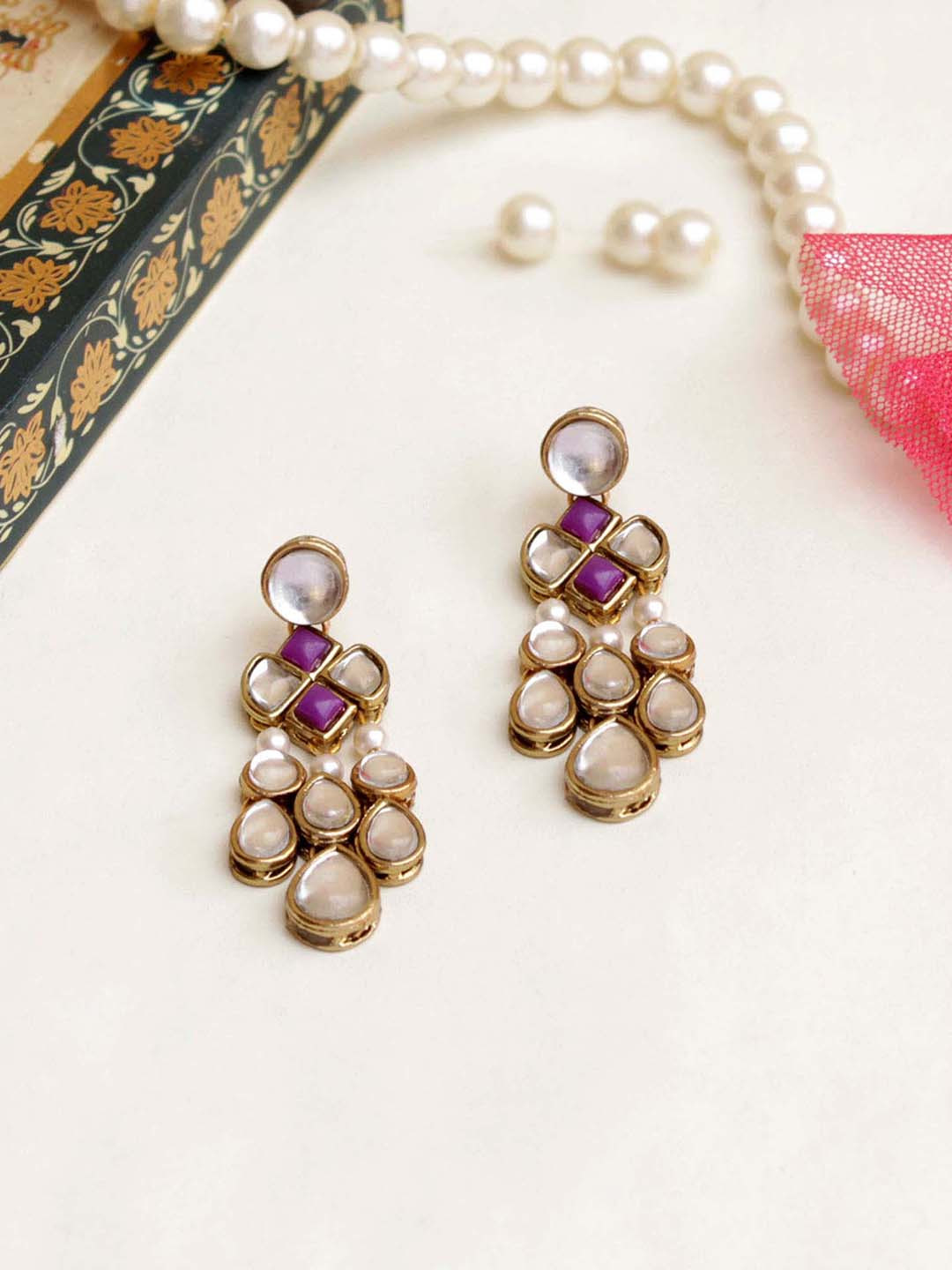 BeAbhika Kundan Studded Drop Earrings