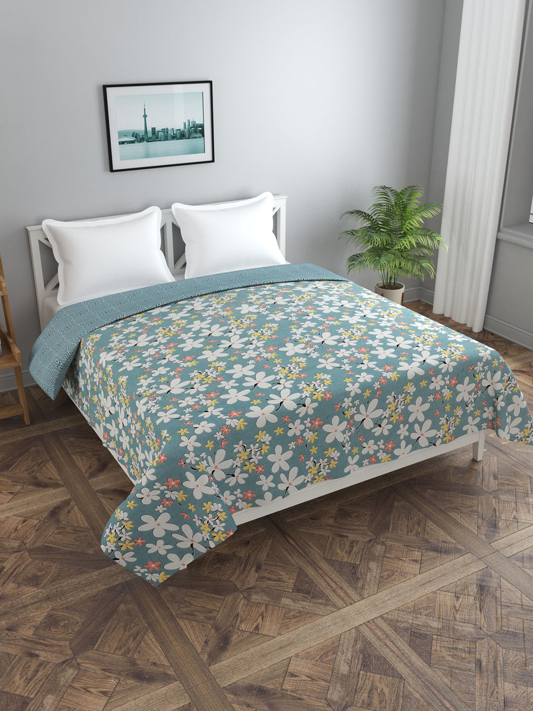 MORADO Grey Floral Printed Double Queen Duvet Cover