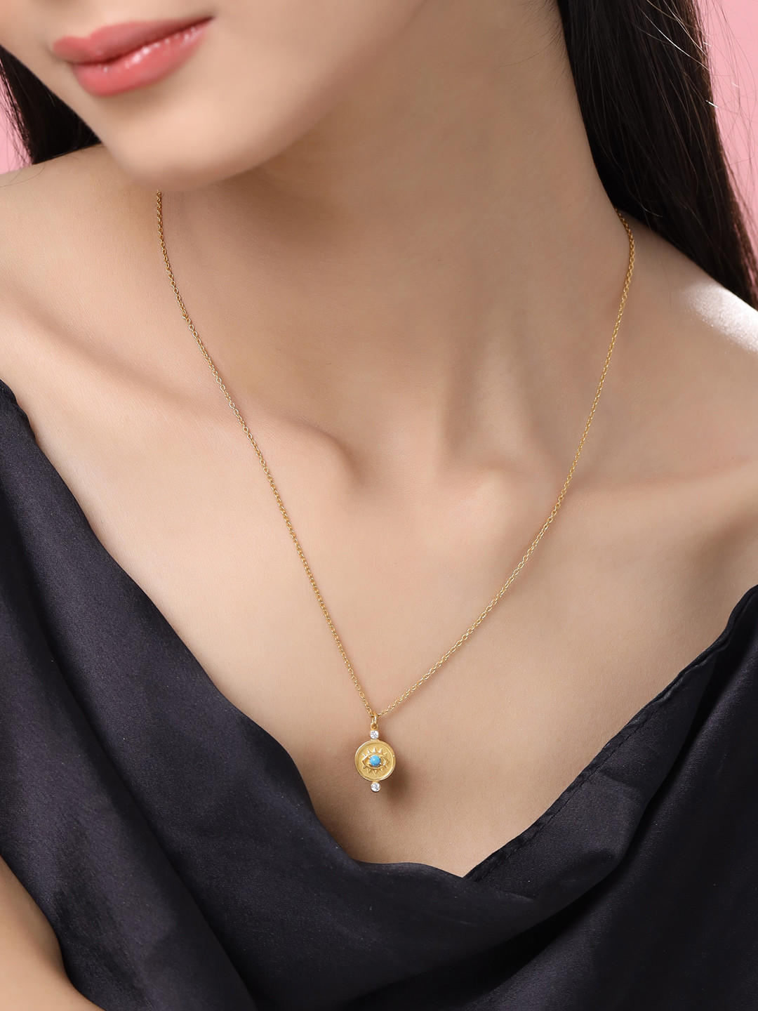 Kicky And Perky 92.5 Sterling Silver Gold-Plated Evil Eye Shaped Pendant & Chain