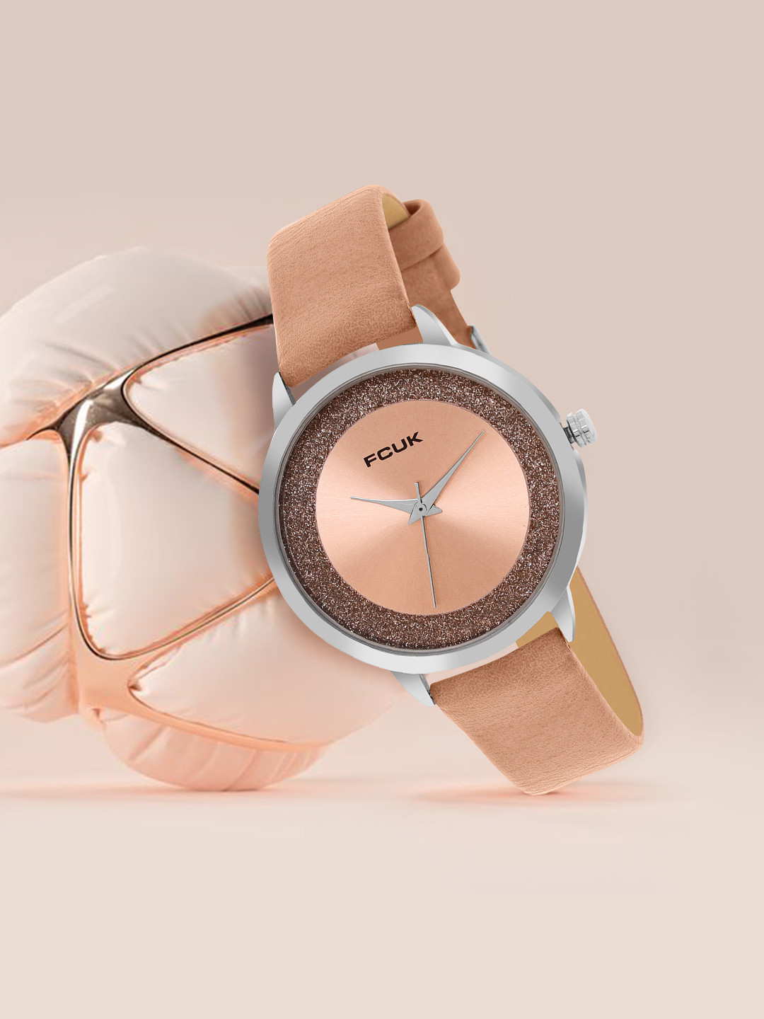 FCUK Women Embellished Dial & Leather Straps Analogue Watch FK00025B