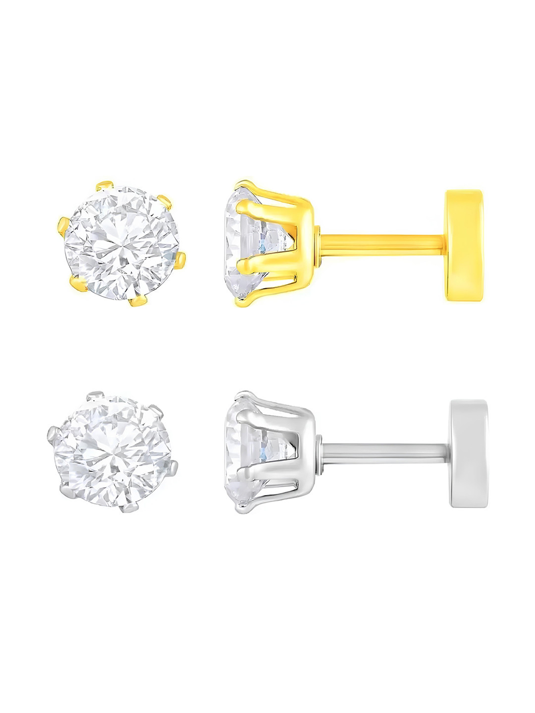 KARISHMA KREATIONS Set Of 2 Silver-Plated Cubic Zirconia Contemporary Studs