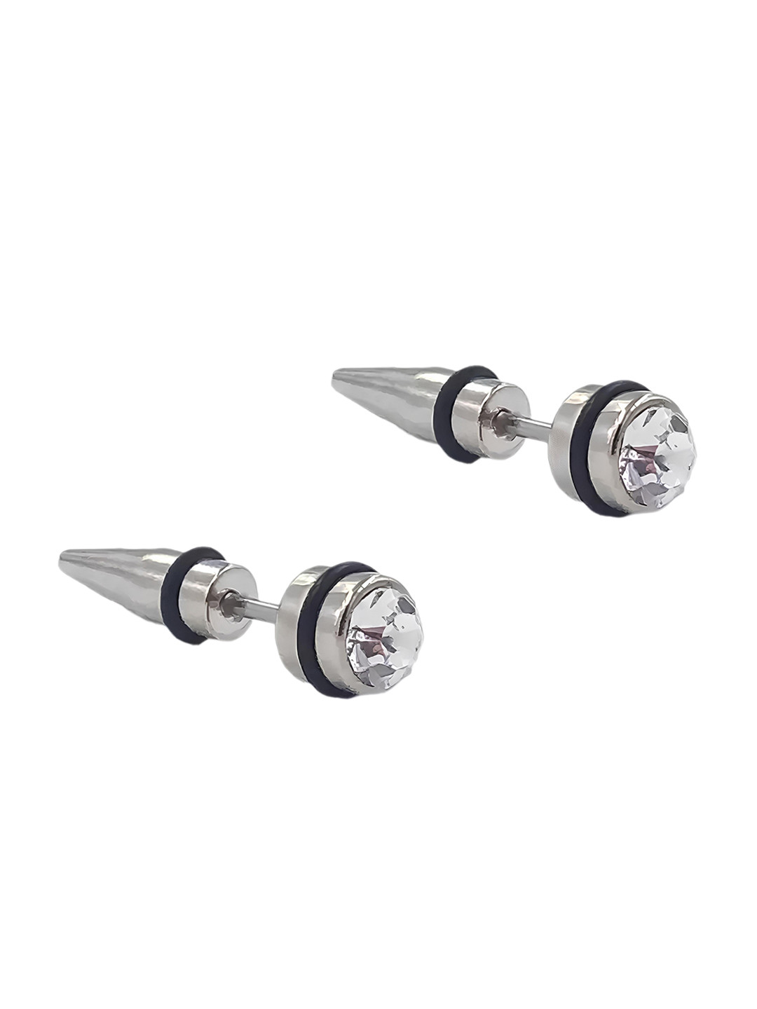 KARISHMA KREATIONS Silver-Plated Stainess Steel Cubic Zirconia Contemporary Studs Earrings