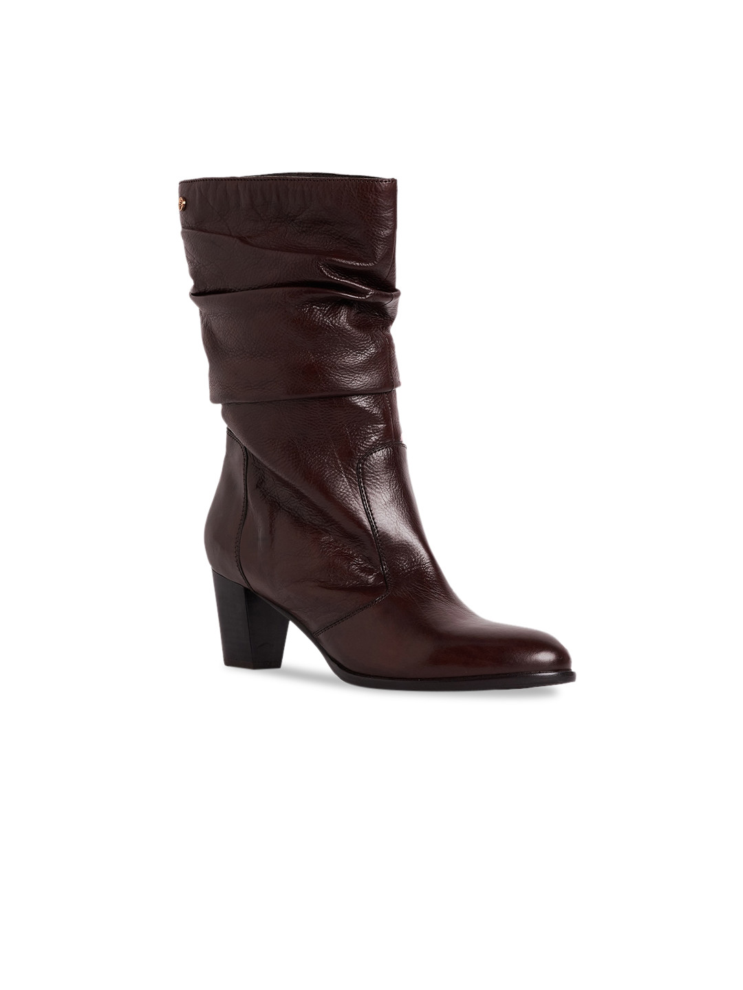 Peach Flores Women Paige Mid Top Leather Block-Heeled Slouchy Boots