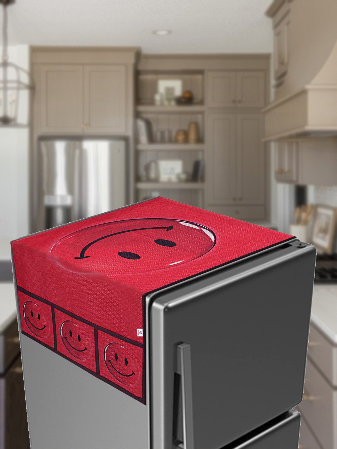 Kuber Industries Pink & Black Printed Jute Fridge Top Cover With 6 Utility Side Pockets