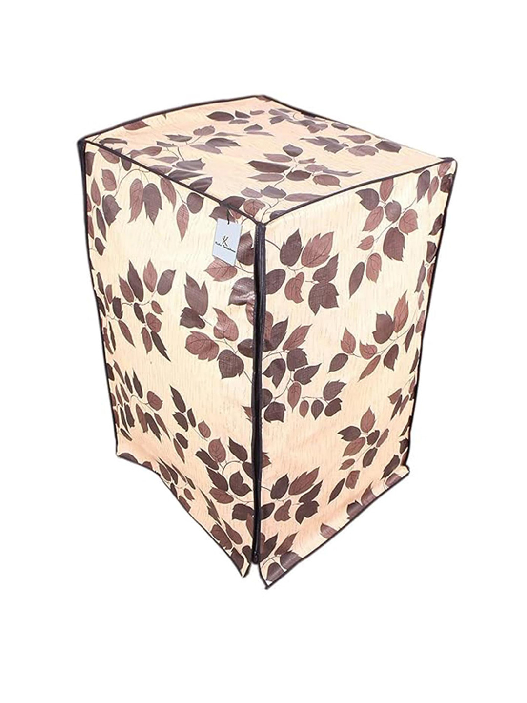 Kuber Industries Cream & Brown Printed Front Load Fully Automatic Washing Machine Cover