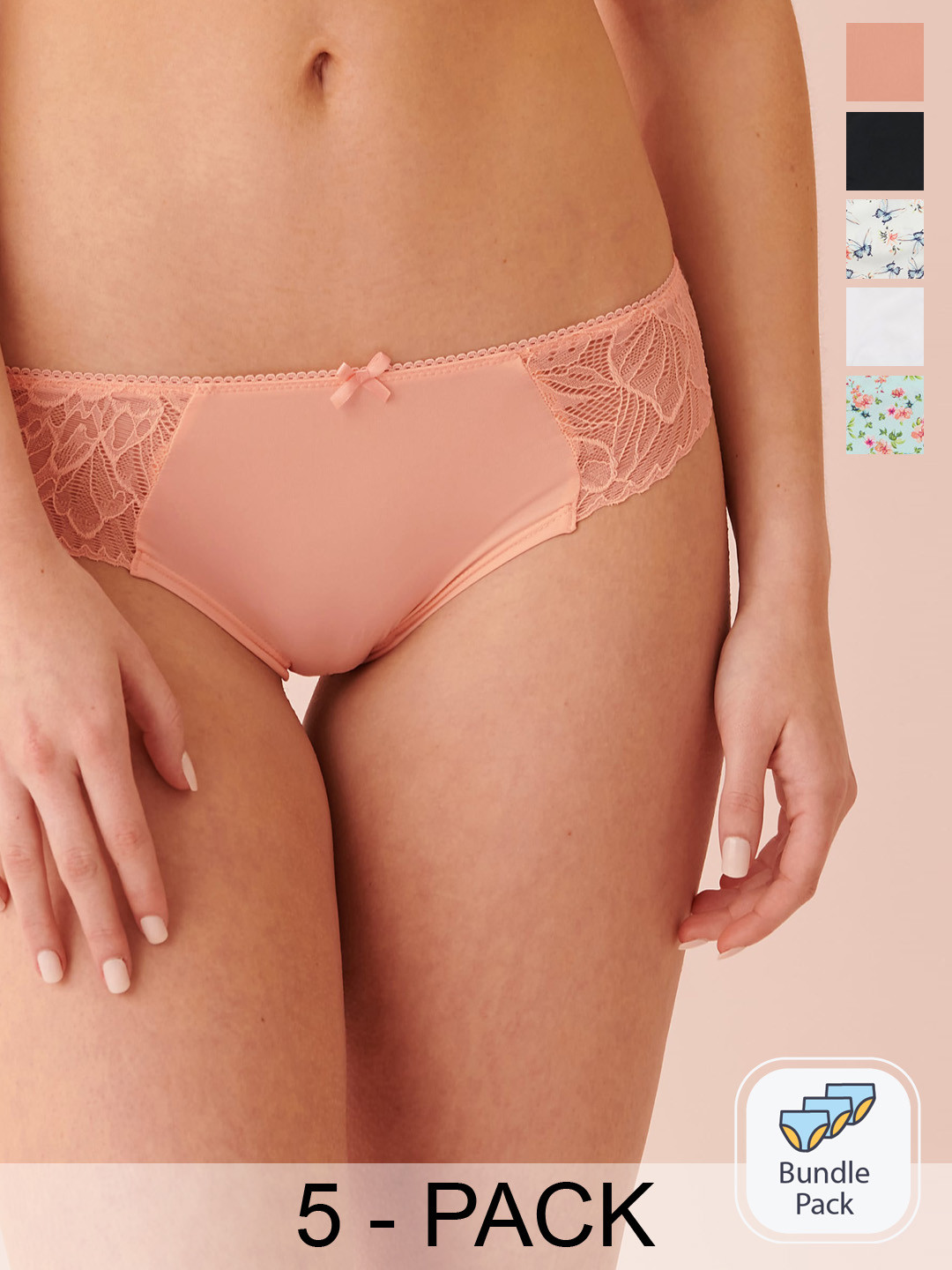 La Vie en Rose Pack Of 5 Ribbed Bikini Briefs