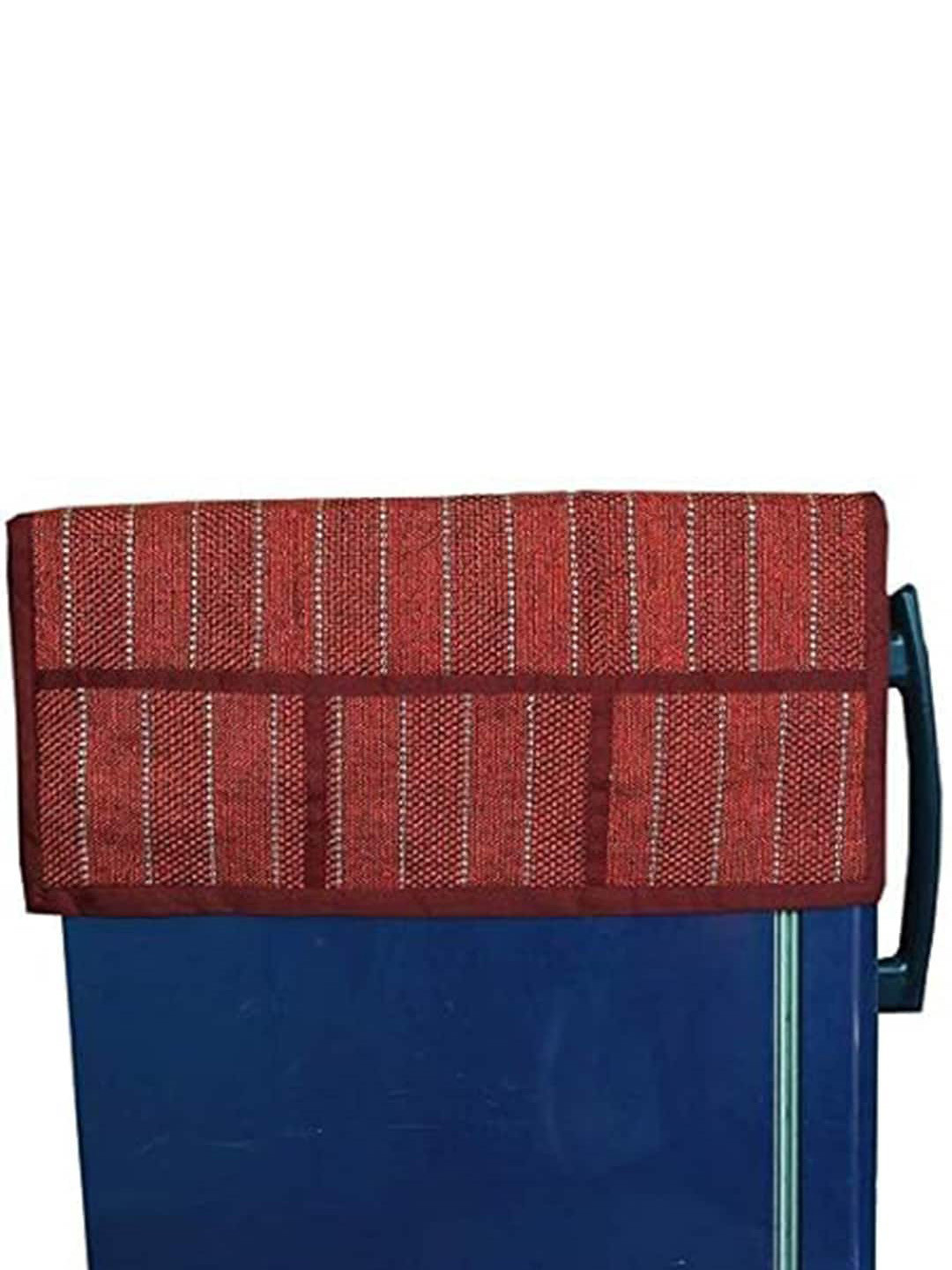 Kuber Industries Maroon Striped Refrigerator Top Cover  with 6 Utility Pockets