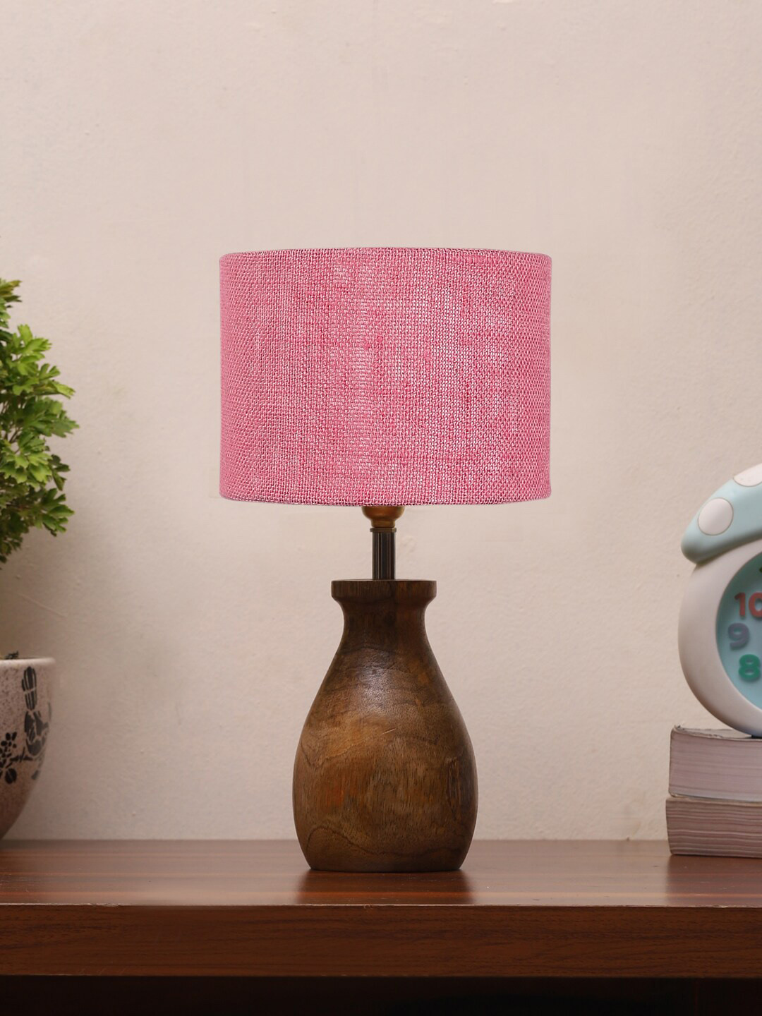 Devansh Jute Table Lamp With Wooden Natural Base