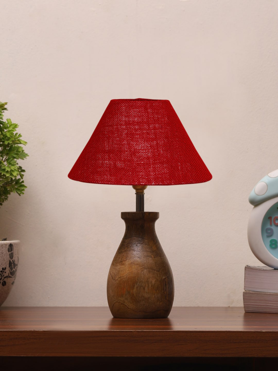 Devansh Red Wooden Table Lamps
