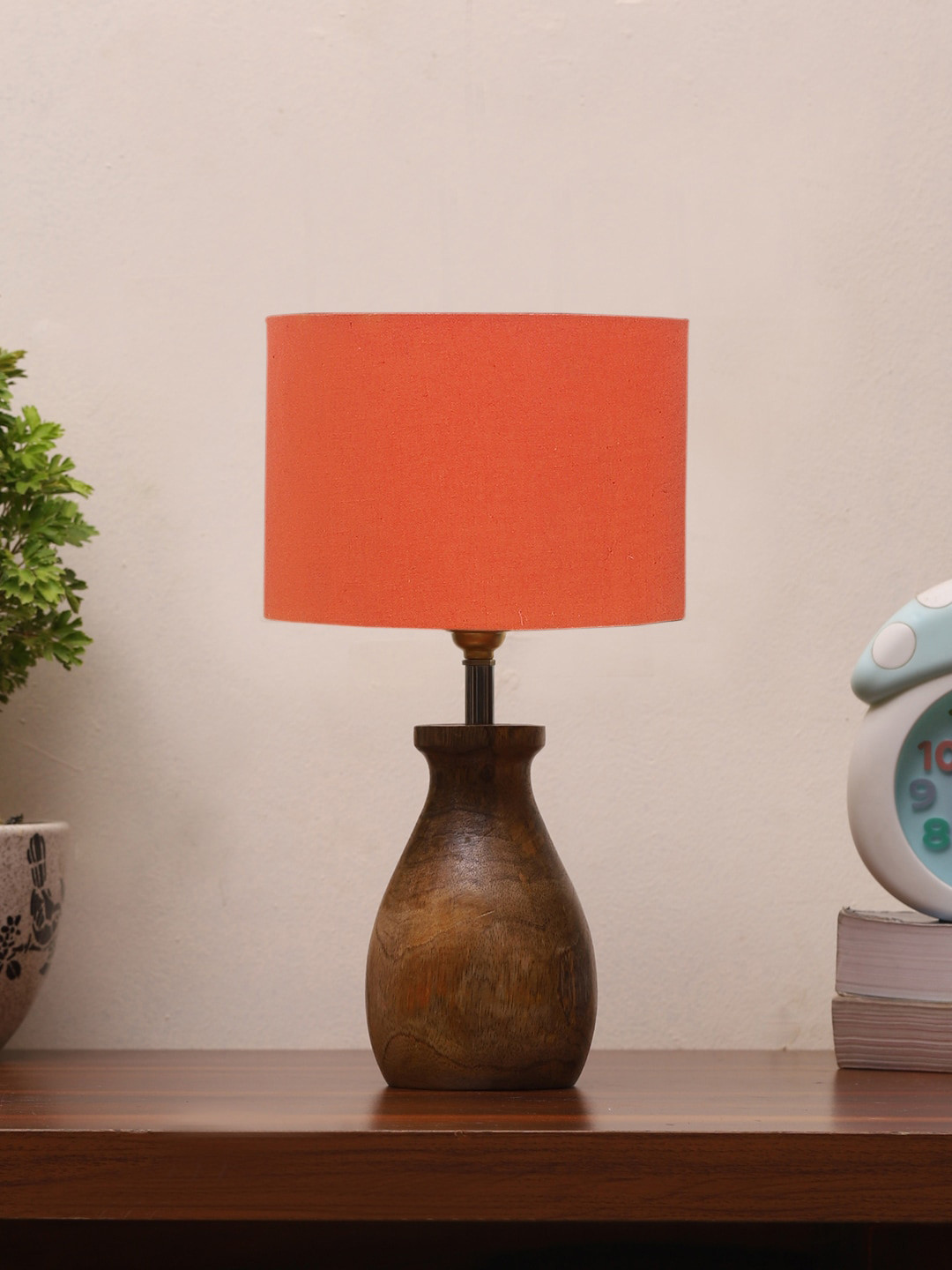 Devansh Orange & Brown Wooden With Wood Base