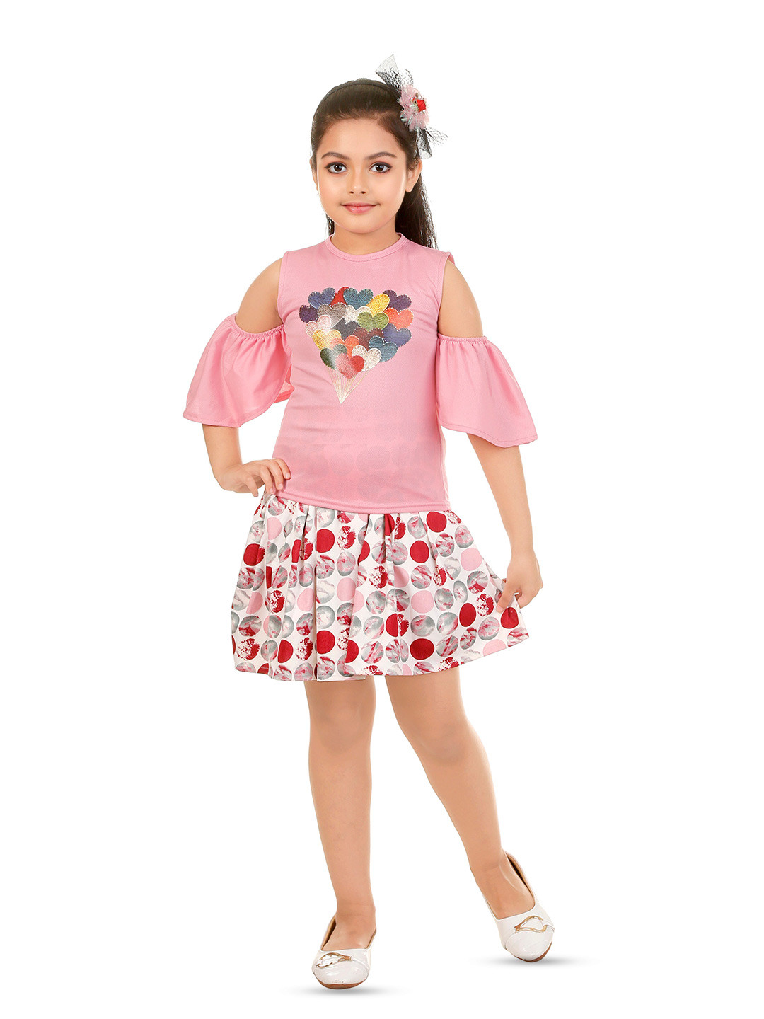 BAESD Girls Printed Cold-Shoulder Sleeves Top With Shorts