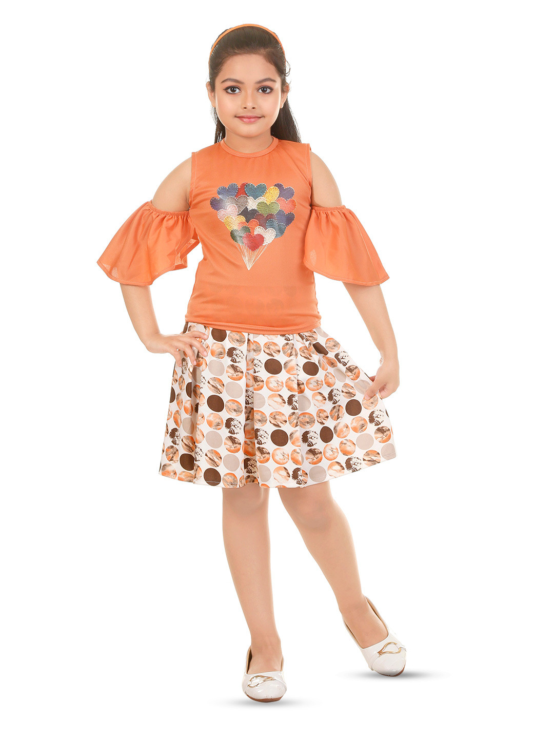 BAESD Girls Printed Cold-Shoulder Sleeves Top With Shorts