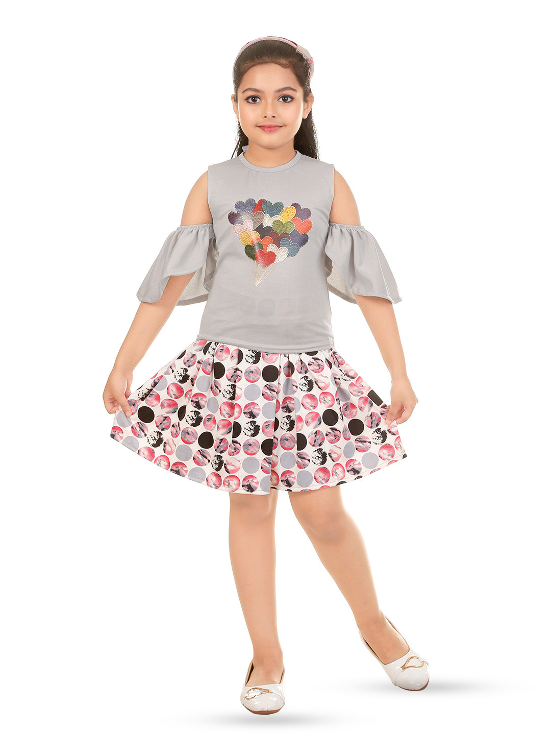 BAESD Girls Printed Cold-Shoulder Sleeves Top With Shorts