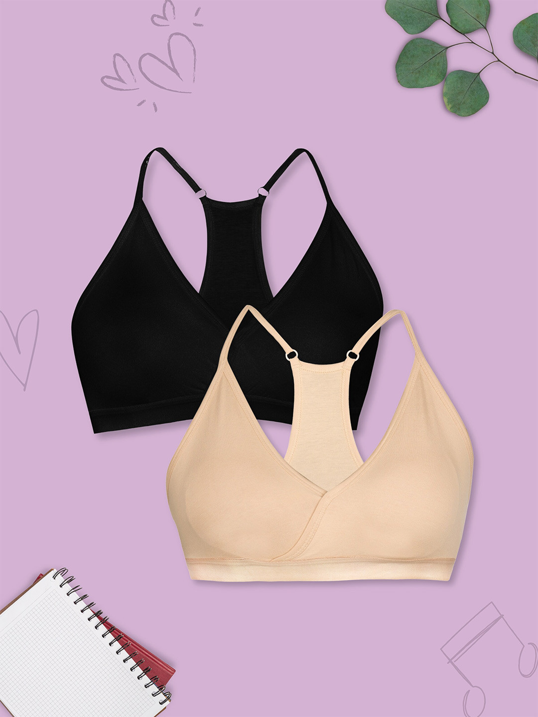 DChica Pack Of 2 All Day Comfort Bra Removable Cups Full Coverage