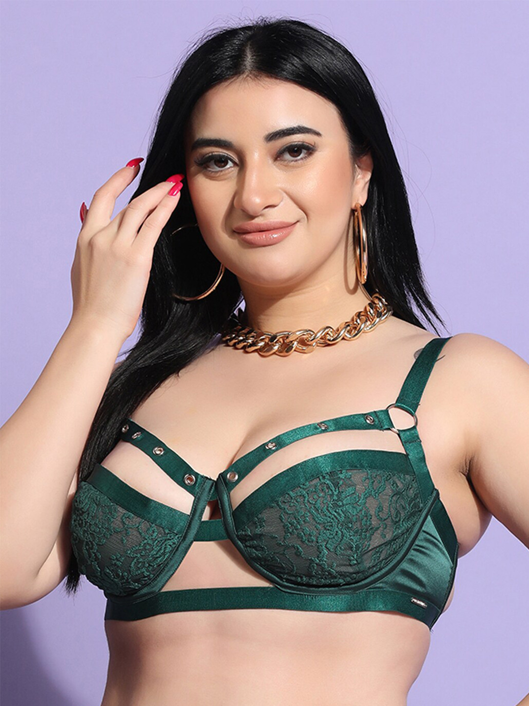 Curvy Love Plus Size Floral Lace Half Coverage Balconette Bra With All Day Comfort