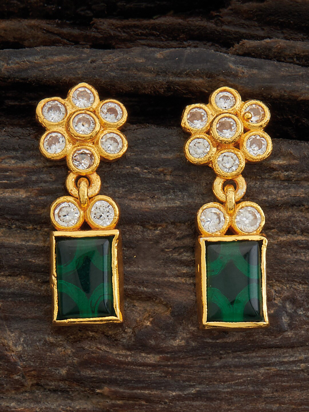 Kushal's Fashion Jewellery Embellished Bridal Gold-Plated 92.5 Stone Drop Earrings