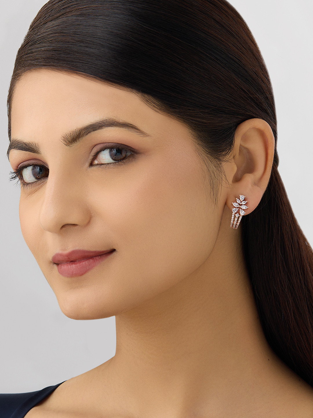 Kushal's Fashion Jewellery Rose Gold-Plate Cubic Zirconia Contemporary Studs Earrings