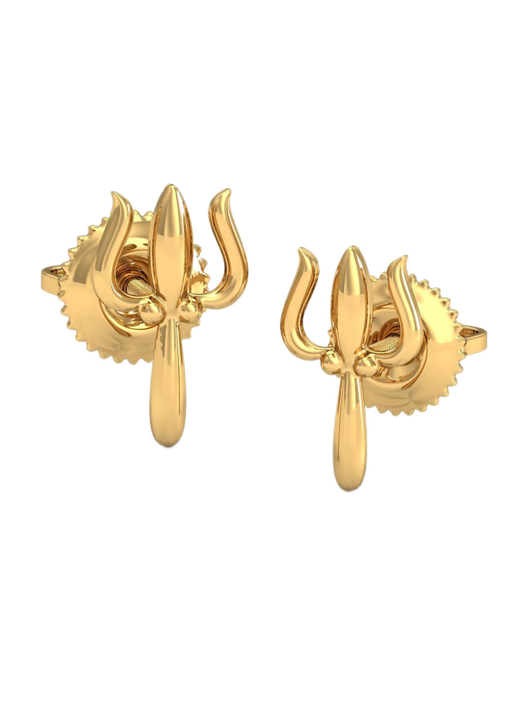 KUBERBOX 18KT Gold Trident Stud Earrings-0.8 gm