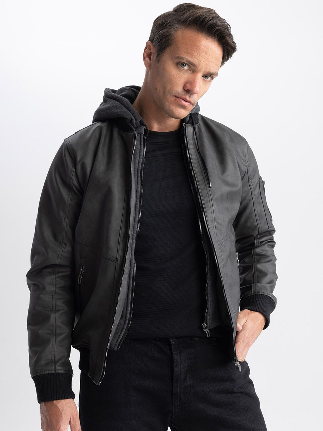DeFacto Zip Detail Hooded Biker Jacket