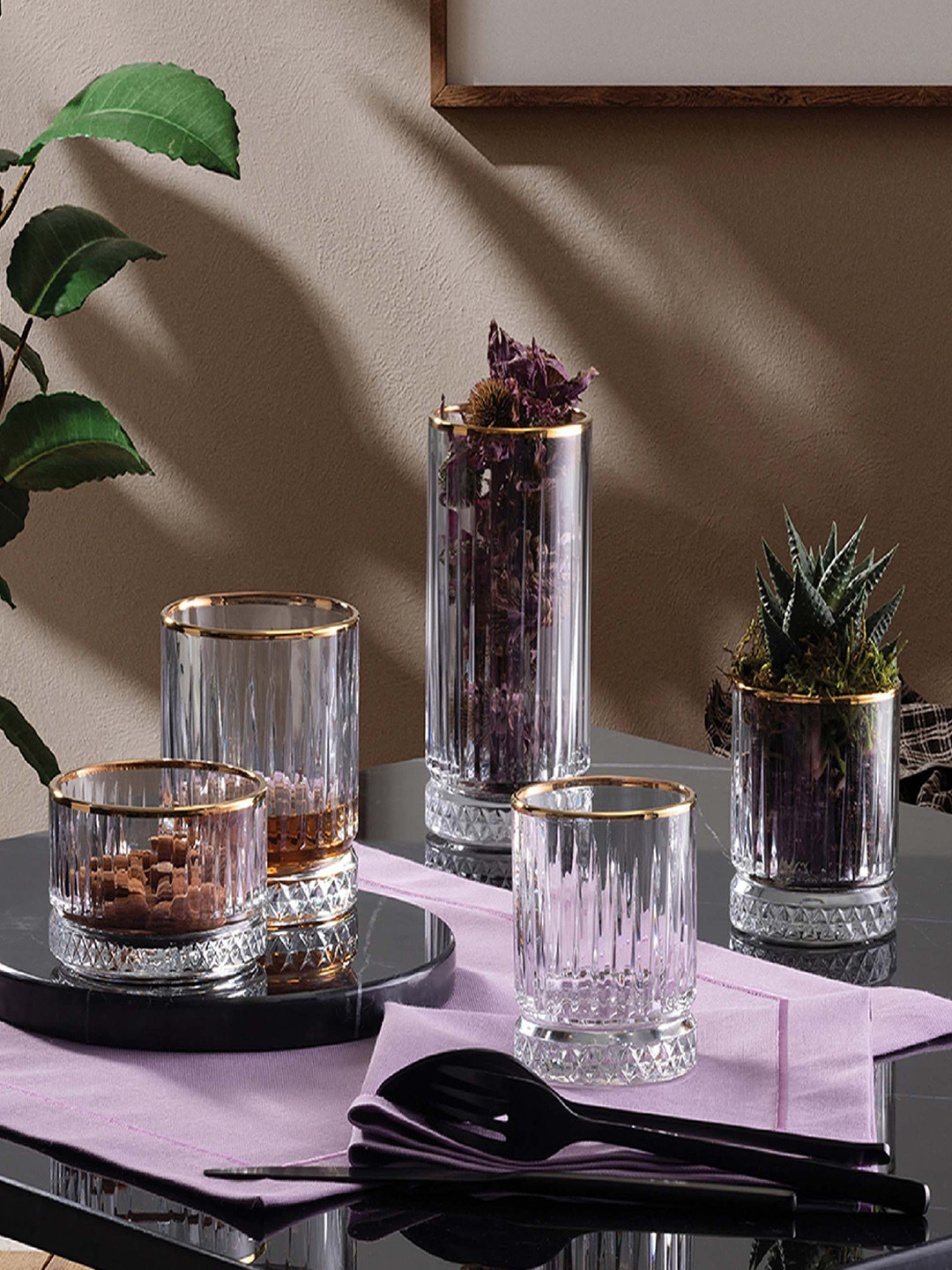 Pasabahce Elysia 2 Pcs Transparent & Golden Water Glasses - 365 ML Each