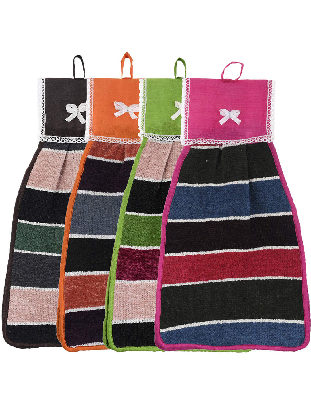 Kuber Industries Pink & Black 4 Pieces Cotton Striped Kitchen Towel