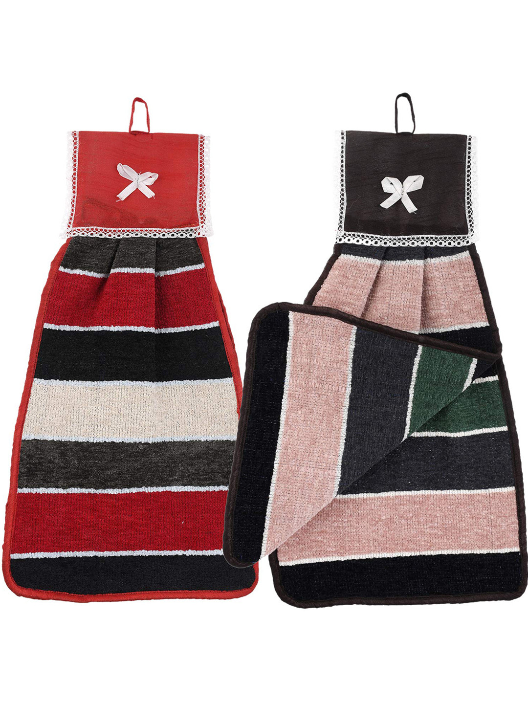Kuber Industries Maroon & Red 2 Pieces Cotton Striped Kitchen Towel