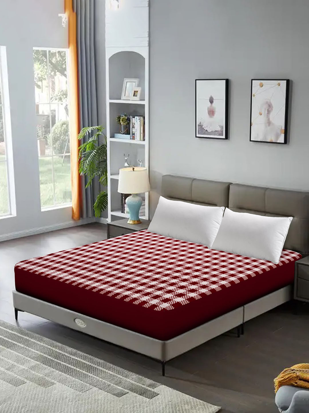 DREAM CARE Red & White Printed Breathable King Size Bed Mattress Protector