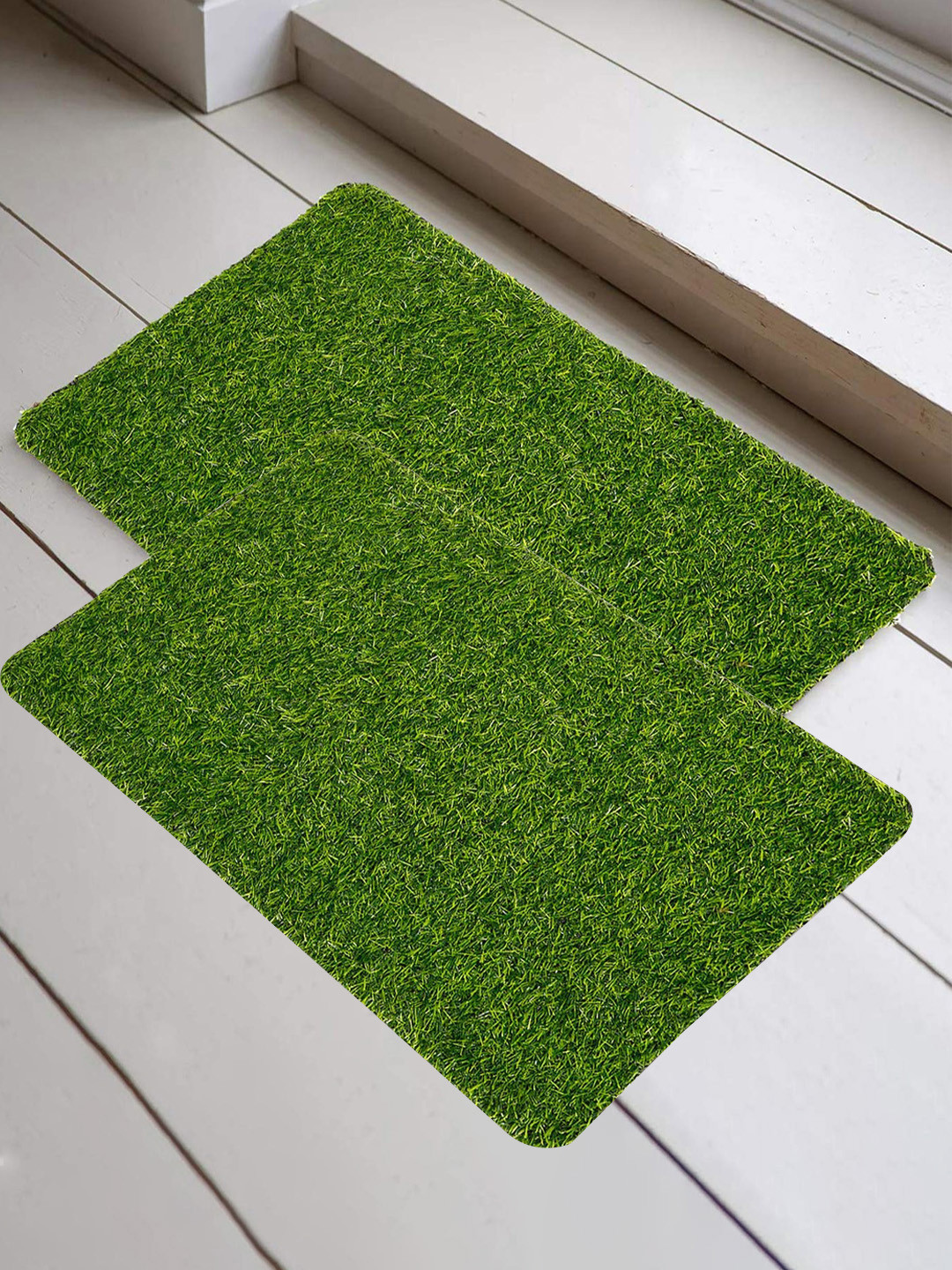 Kuber Industries Set of 2 Green Artificial Grass Rectangular Carpet