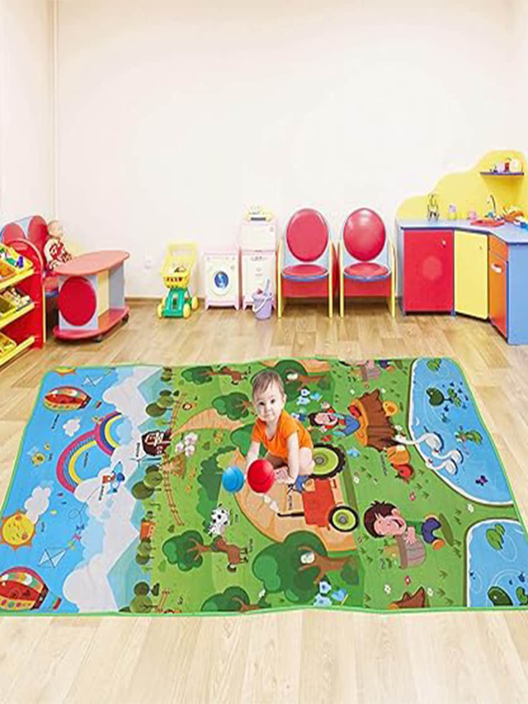 Kuber Industries Blue & Green Double Sided Memory Foam Water Proof Baby Mat