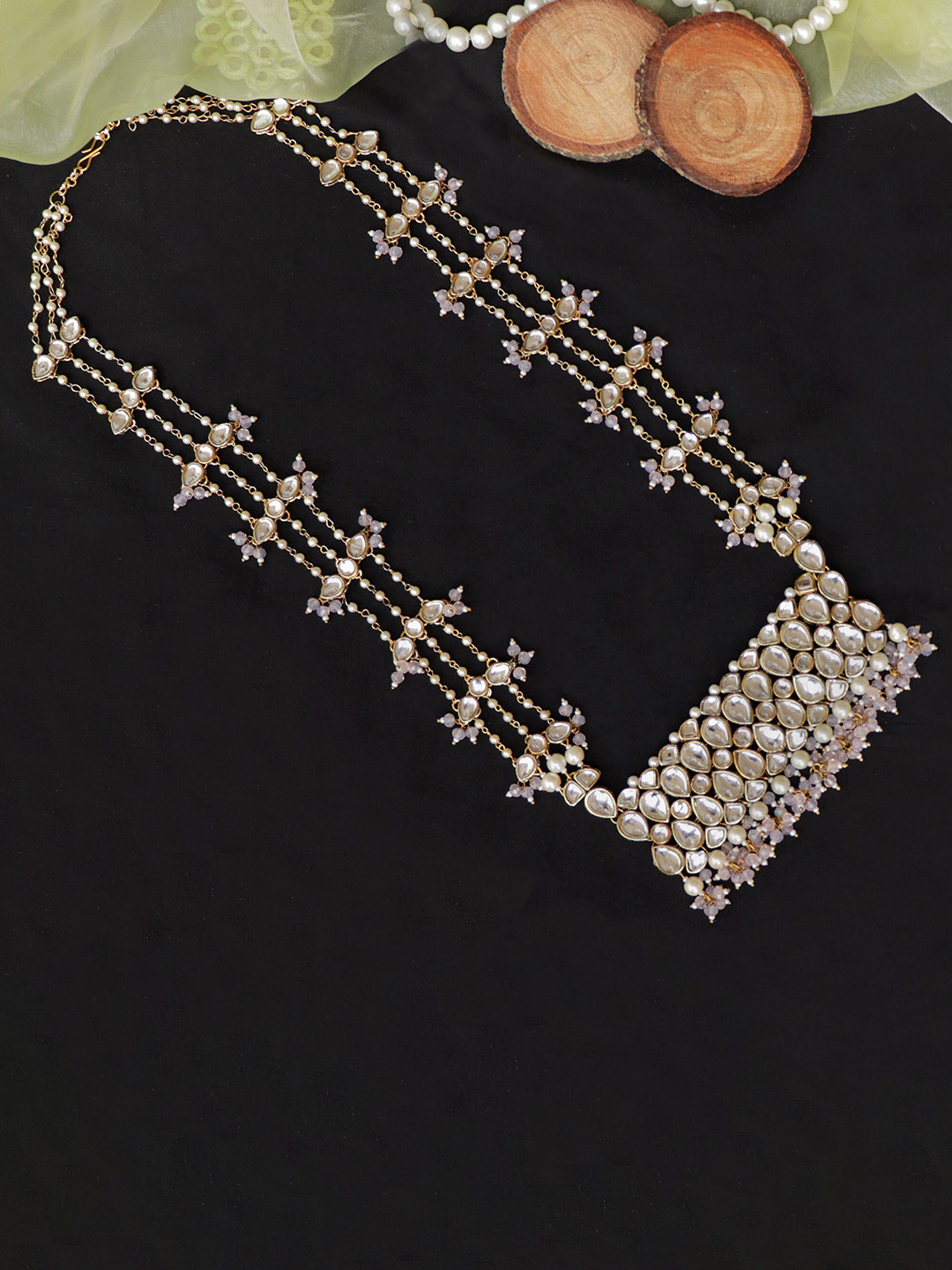 BeAbhika Kundan Studded Necklace Set With Matching Earrings