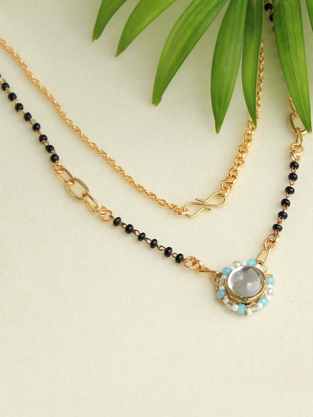 BeAbhika Kundan Drop Beaded Mangalsutra Necklace