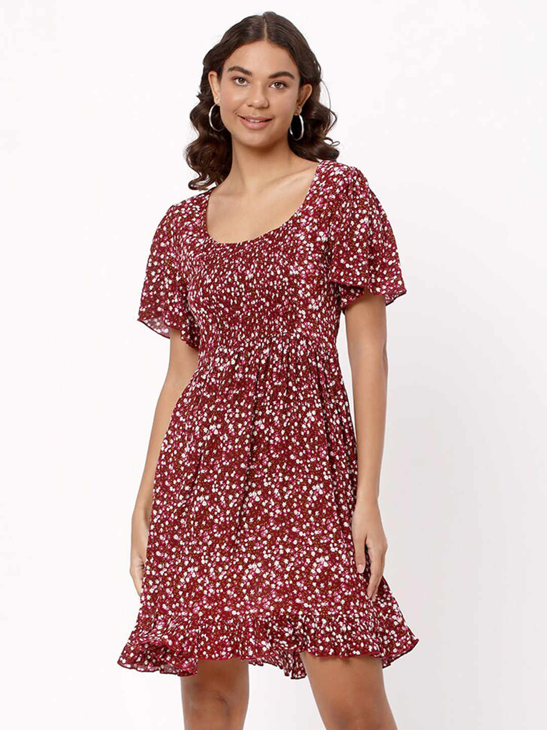 R&B Floral Printed Smocked Fit & Flare Dress