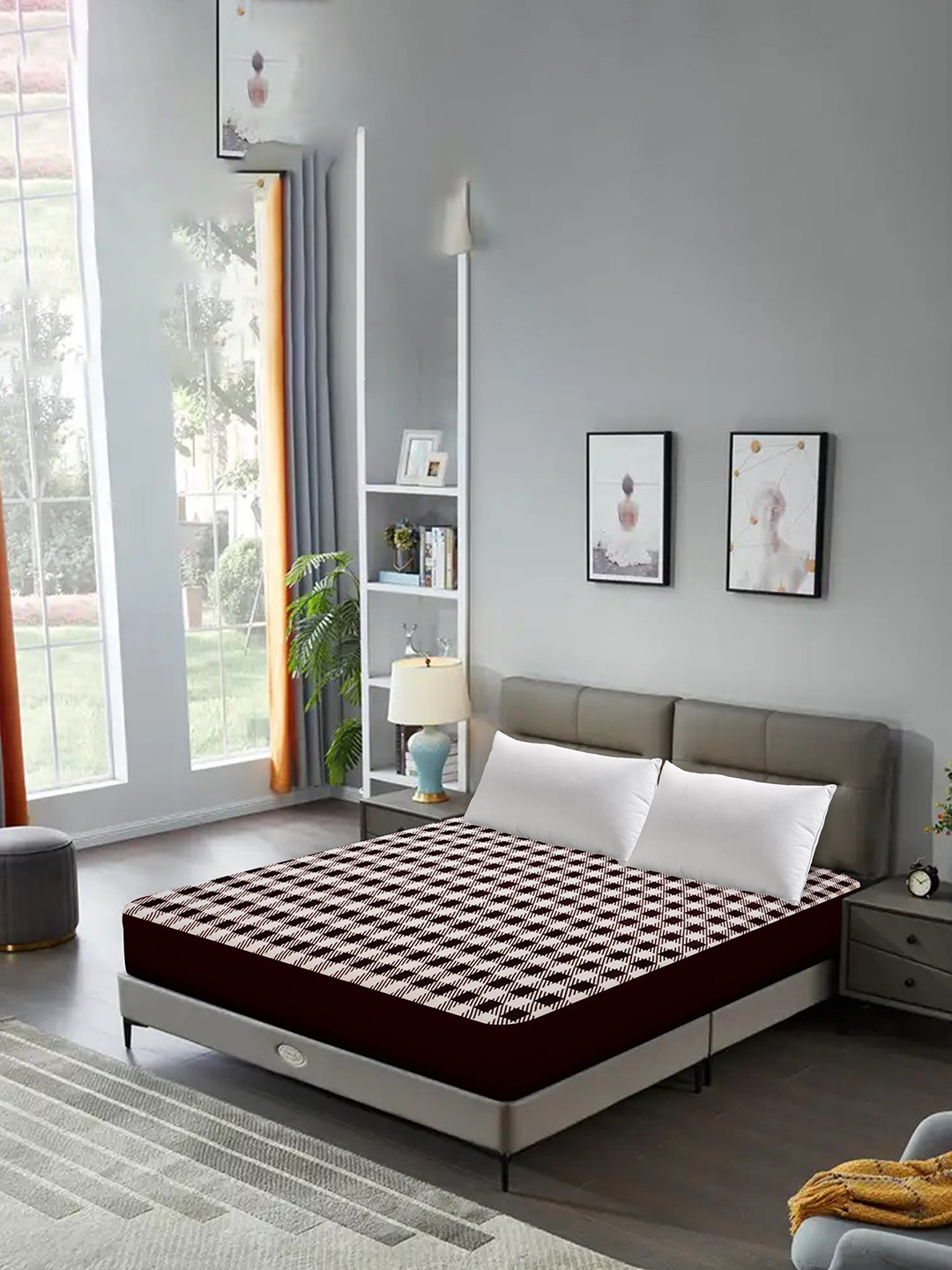 DREAM CARE Black & White Checked Water Resistant Queen Bed Mattress Protector