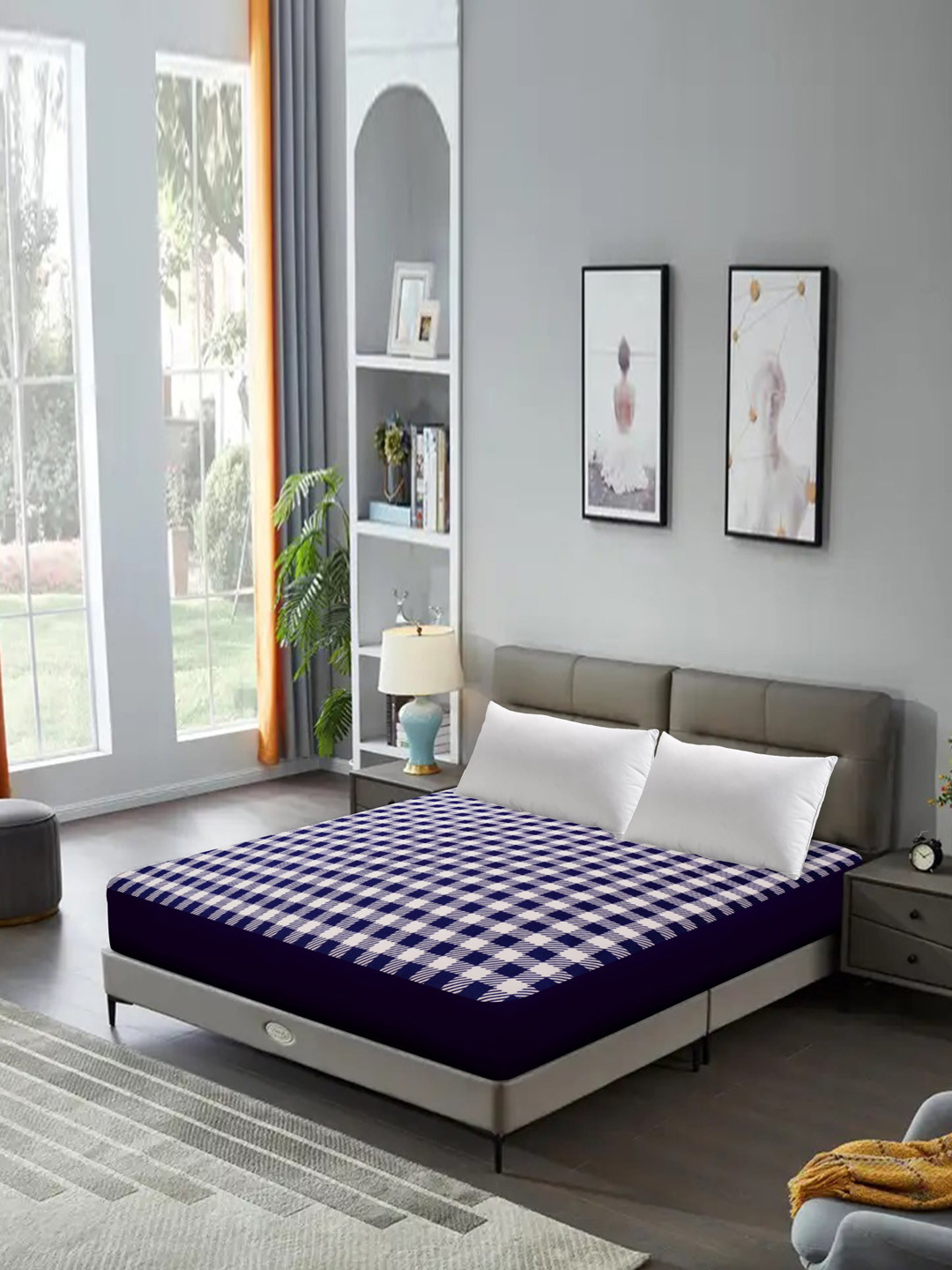 DREAM CARE Blue Geometric Stretchable Water Resistant Single Bed Mattress Protector