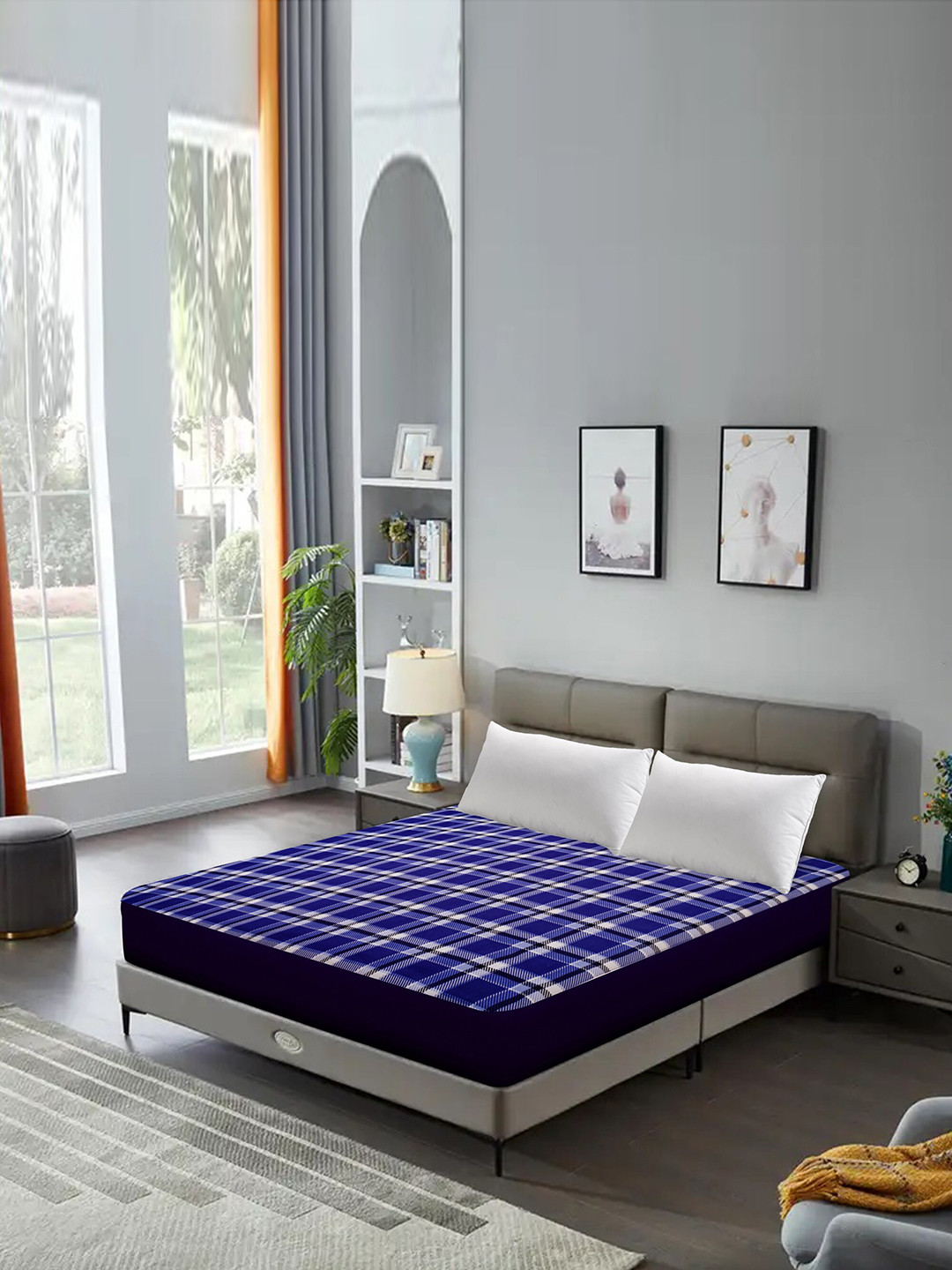 DREAM CARE Blue & Grey Printed King Size Bed Mattress Protector