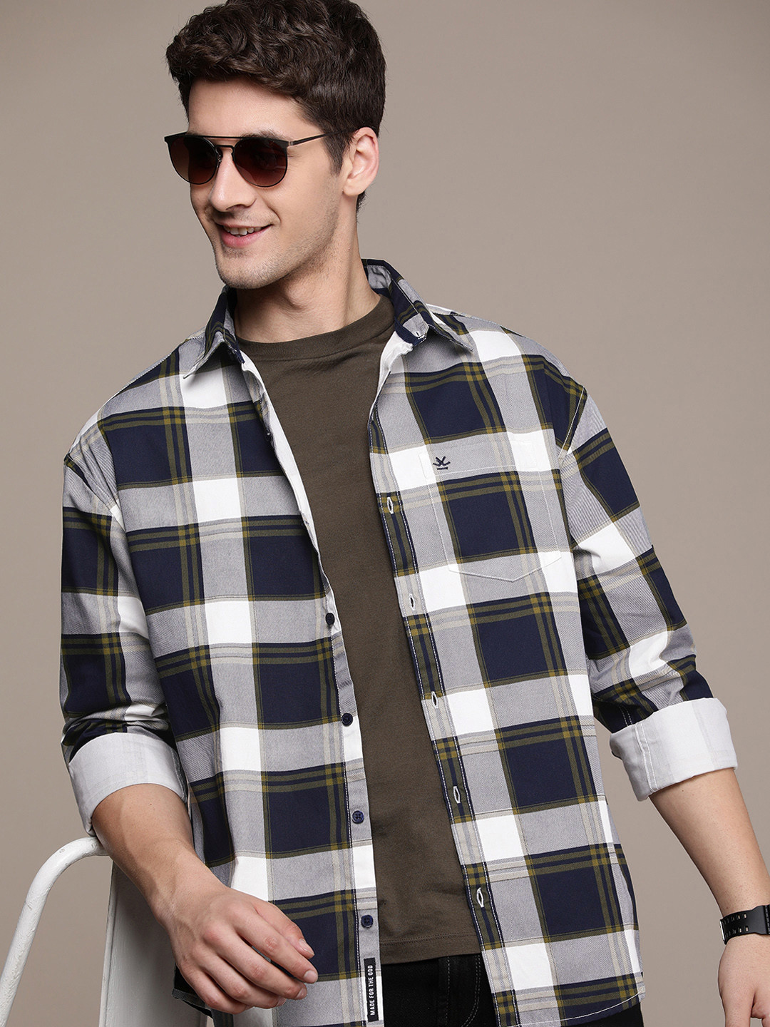 WROGN Men Pure Cotton Boxy Tartan Checks Casual Shirt