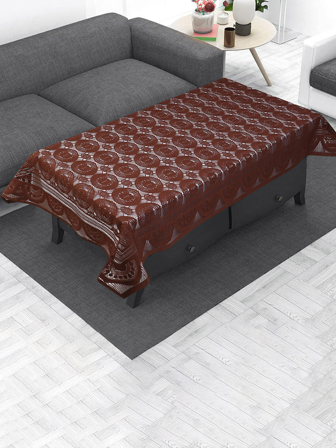 Dakshya Industries Brown Self Design 4-Seater Rectangle Cotton Table Cover