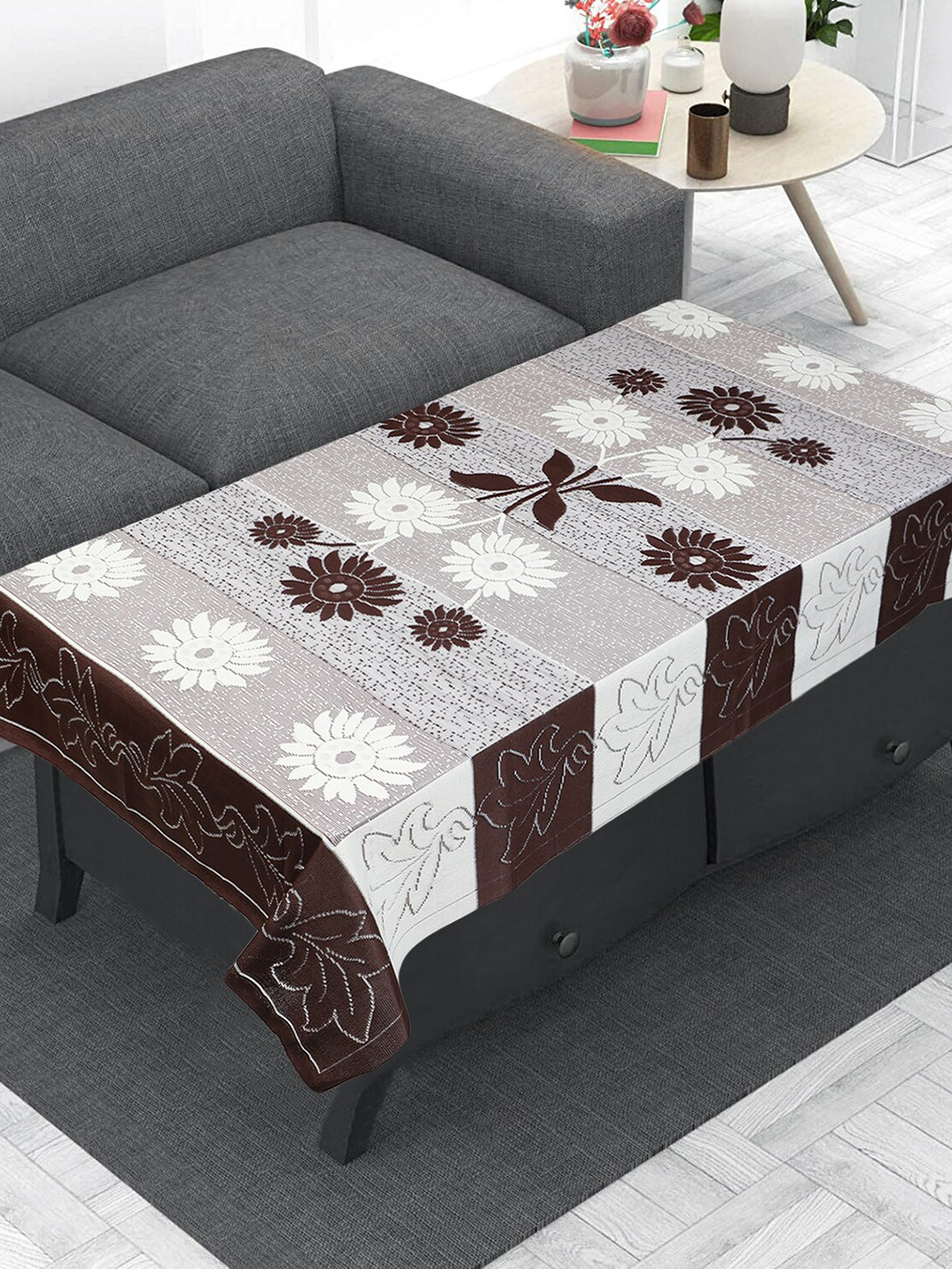 Dakshya Industries Brown & White Self Design Pure Cotton 2-Seater Table Cover